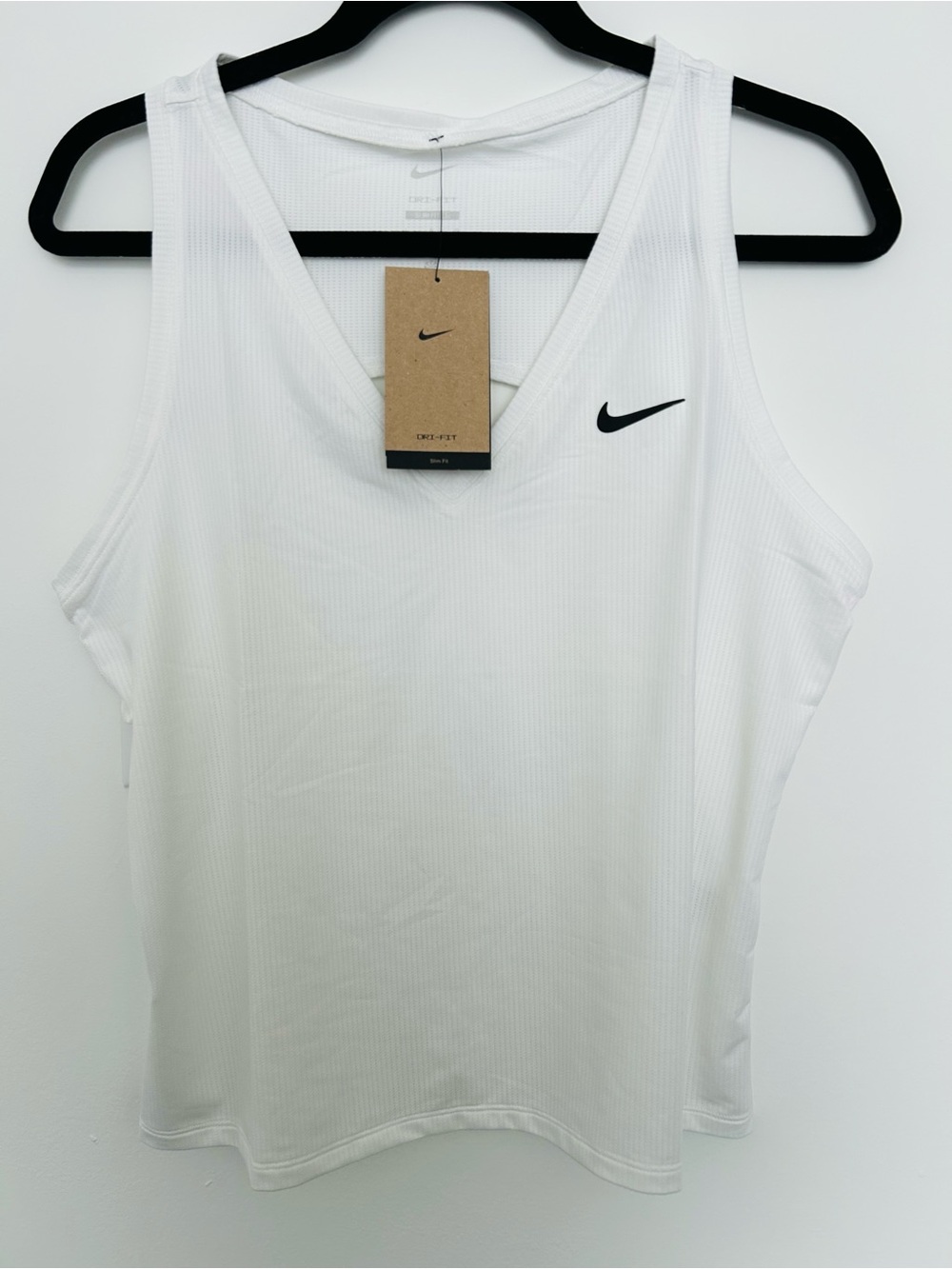 NWT Nike Women’s White Dri-FIT V-Neck Tank Top Tennis Breathable Active Large